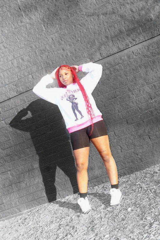 QueenHer White Crown Up Sweater – Pink Trim Edition