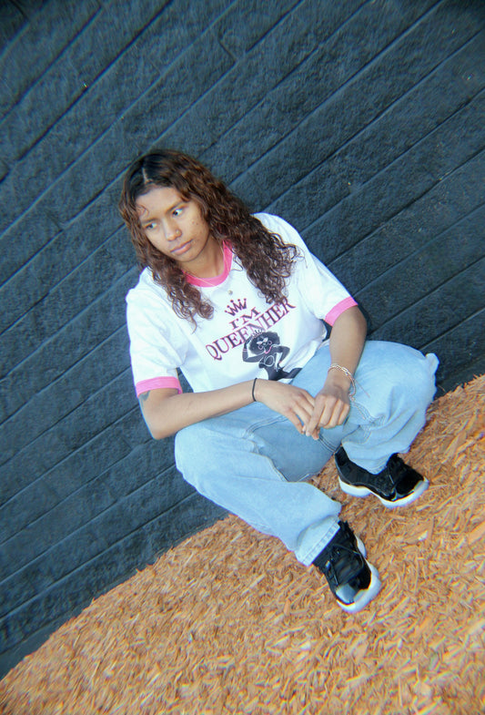 QueenHer White Graphic Tee – Pink Trim Edition